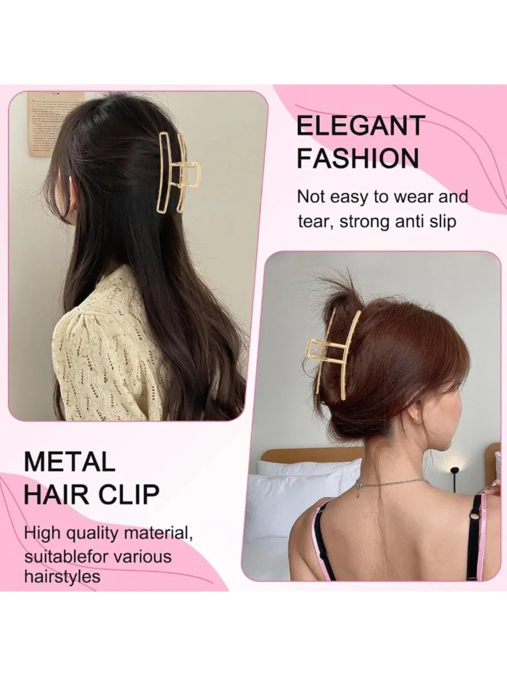 6 Pack Gold Metal Hair Clips - Large 4 Inch Jaw Claws for Thick or Thin Hair
